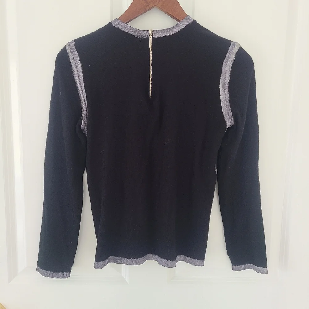 Ermanna Women Contrast Trim Knit Sweater Size 38 Black Metallic Gray Lightweight - Picture 5 of 8